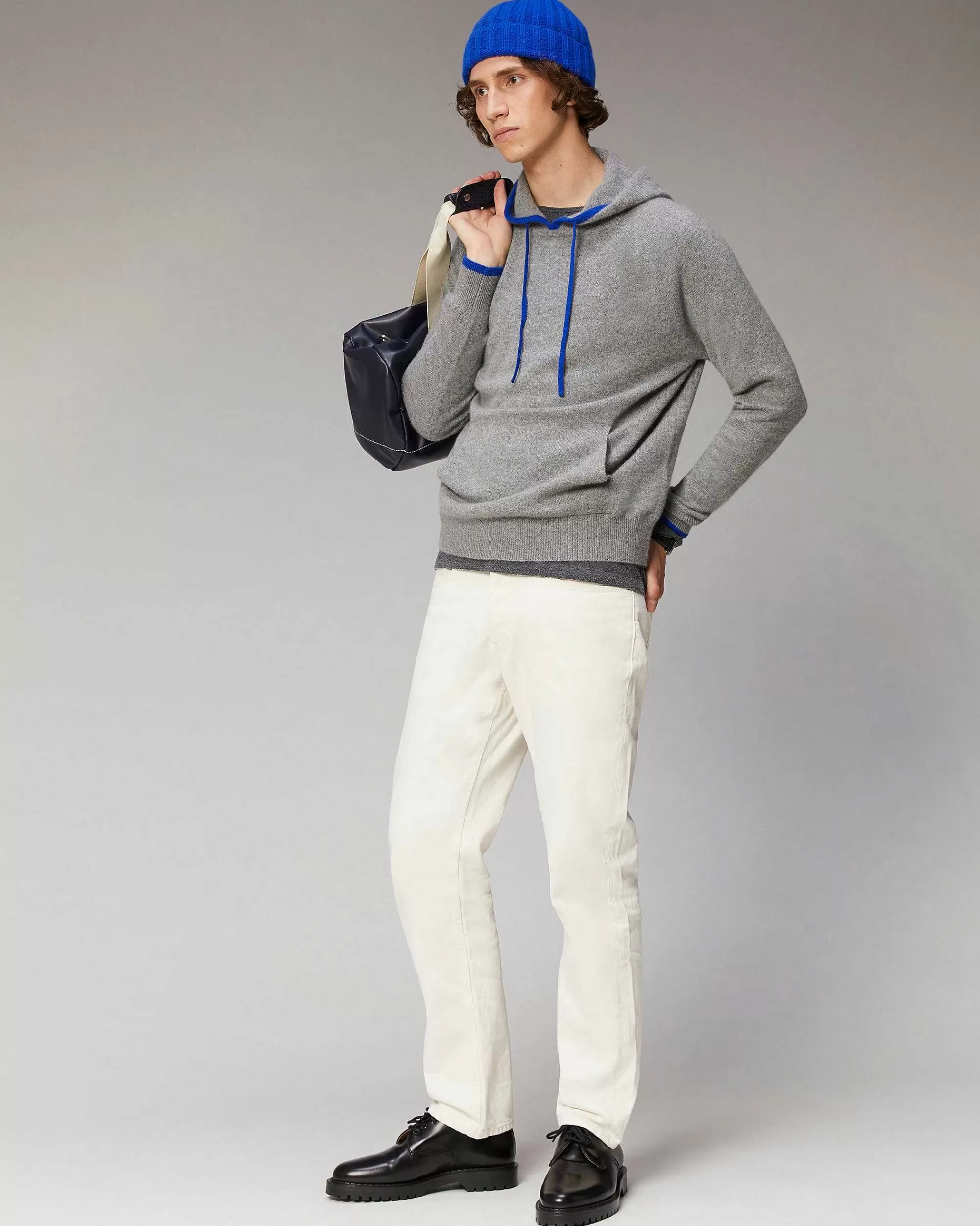New FROM FUTURE Pull Hoodie Liserets Contrastes Leger Gris Chine Fonce