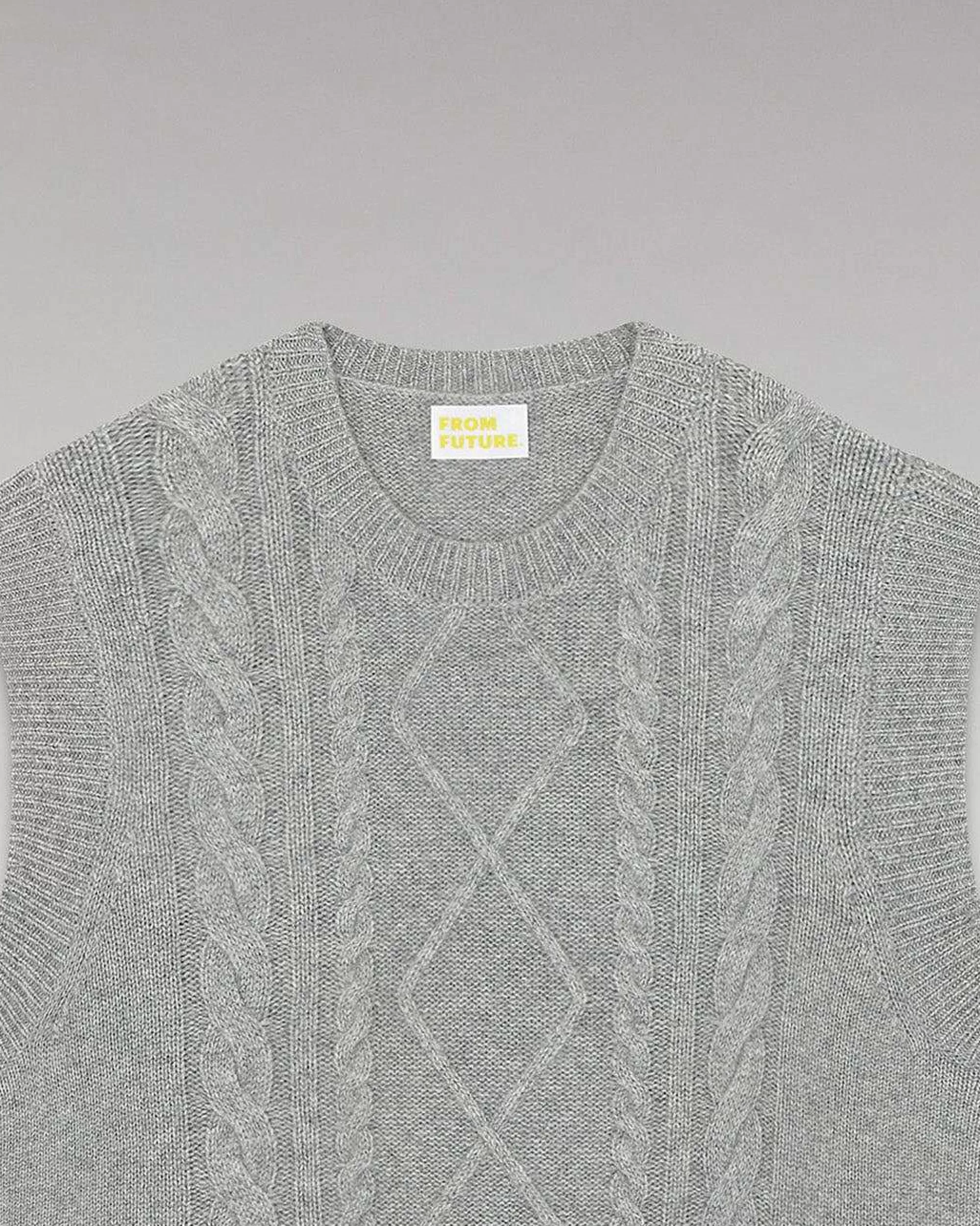 Discount FROM FUTURE Pull Sans Manche Torsades Gris Chine Fonce