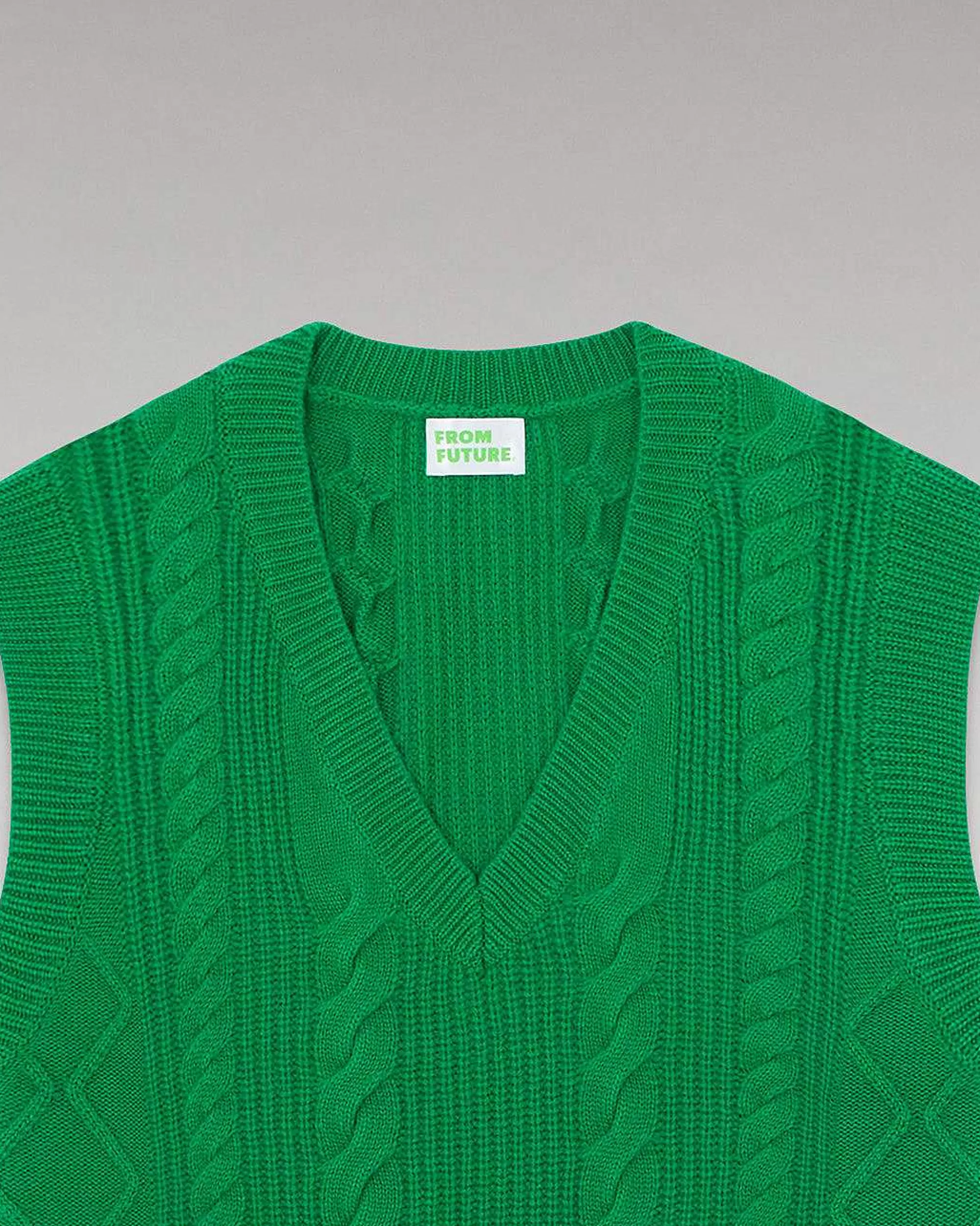 Fashion FROM FUTURE Pull Sans Manche Torsades Winter Green