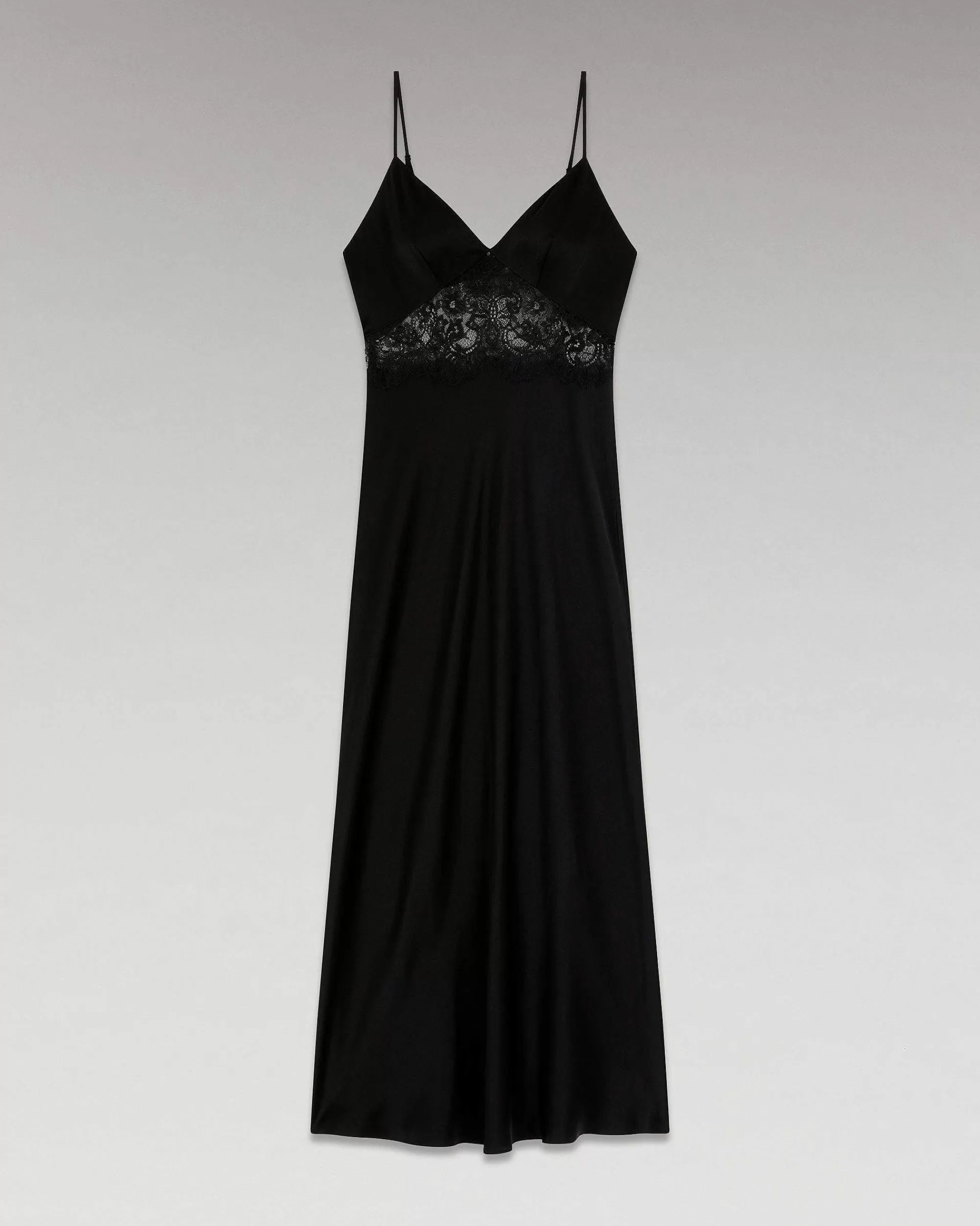 Cheap FROM FUTURE Robe Longue Bretelle Decoupee Dentelle Noir