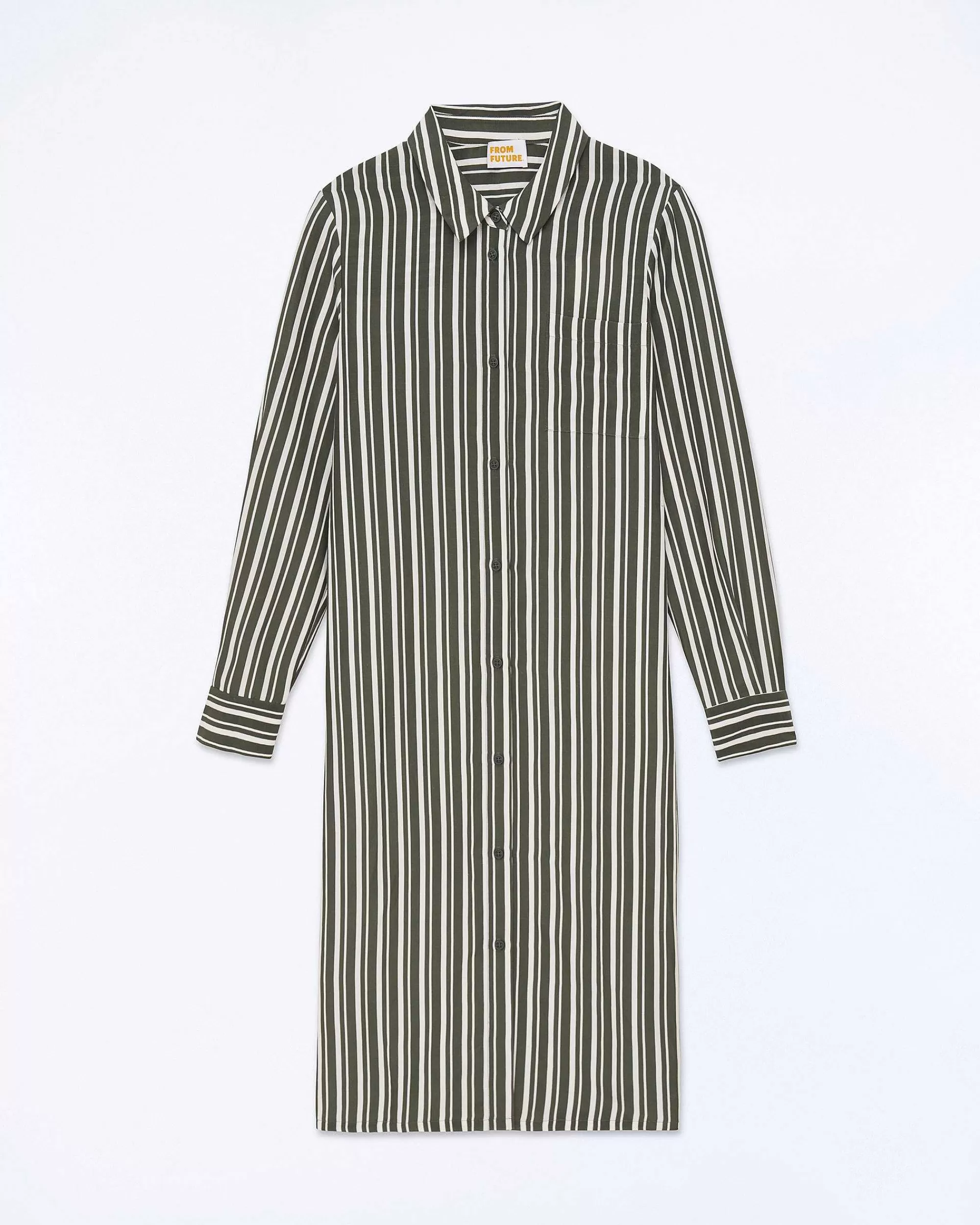 Clearance FROM FUTURE Robe Longue Manche Longue Kaki Stripes