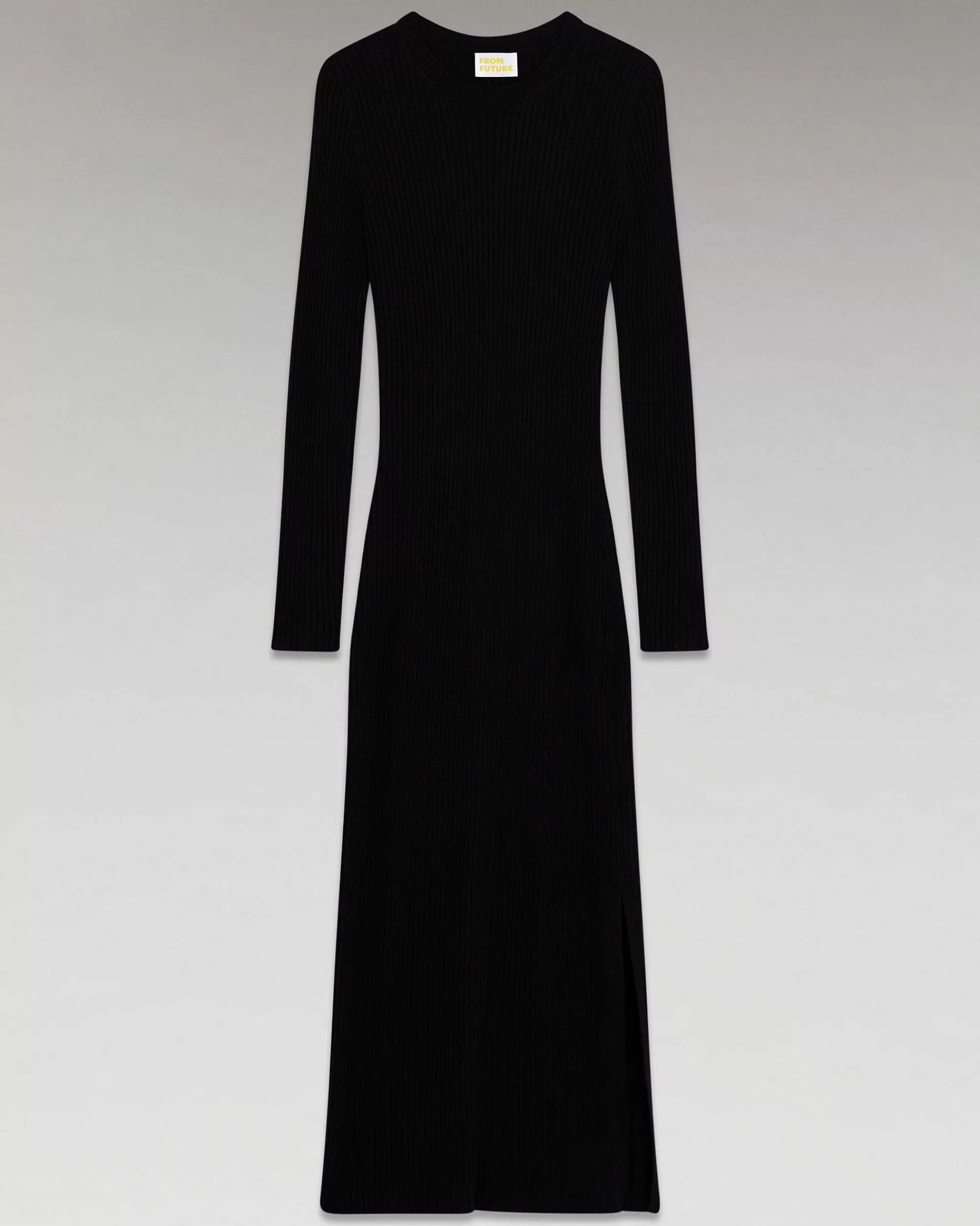 Discount FROM FUTURE Robe Longue Manche Longue A Cotes Fendue Noir