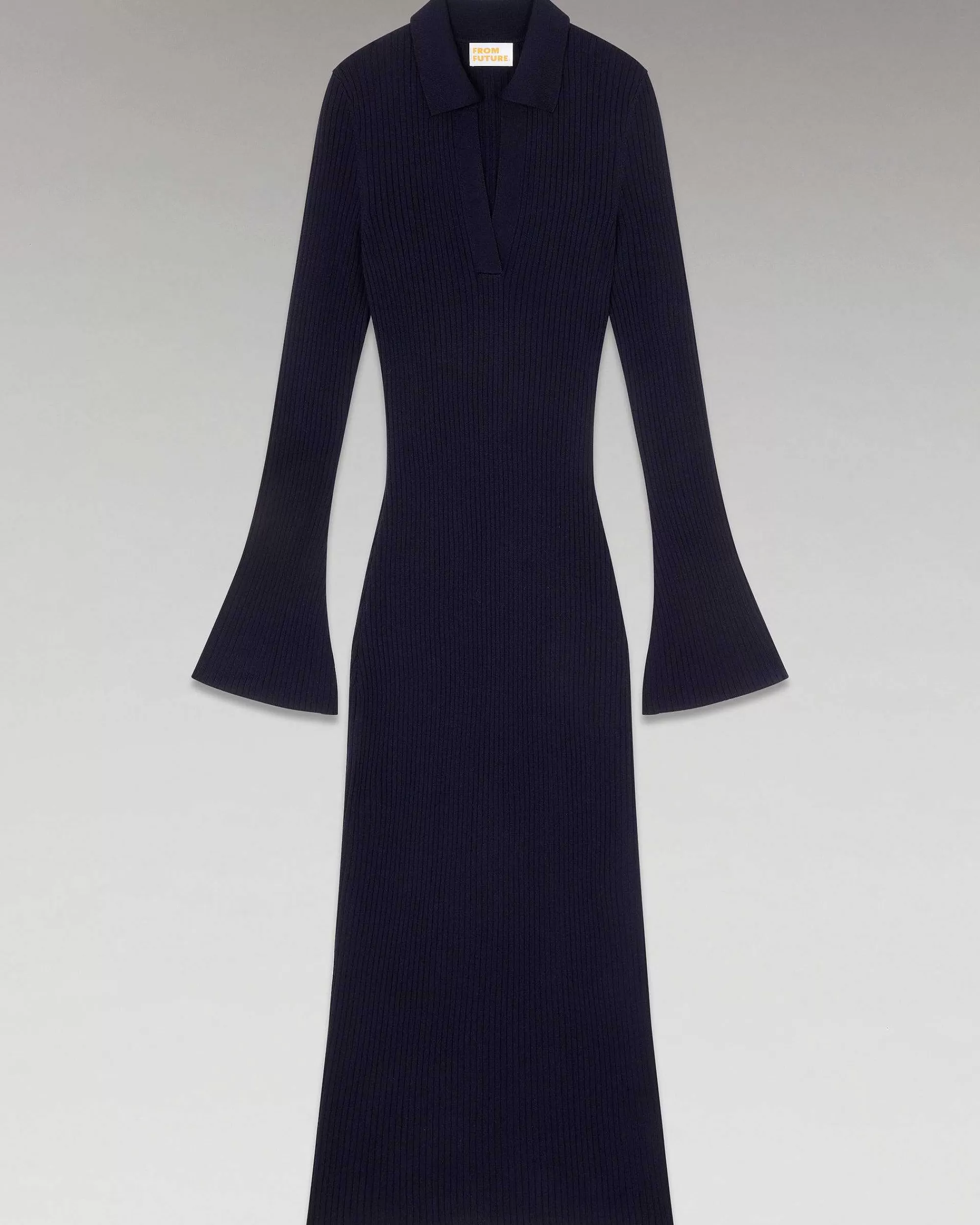 Hot FROM FUTURE Robe Longue Manche Longue Col Polo Navy