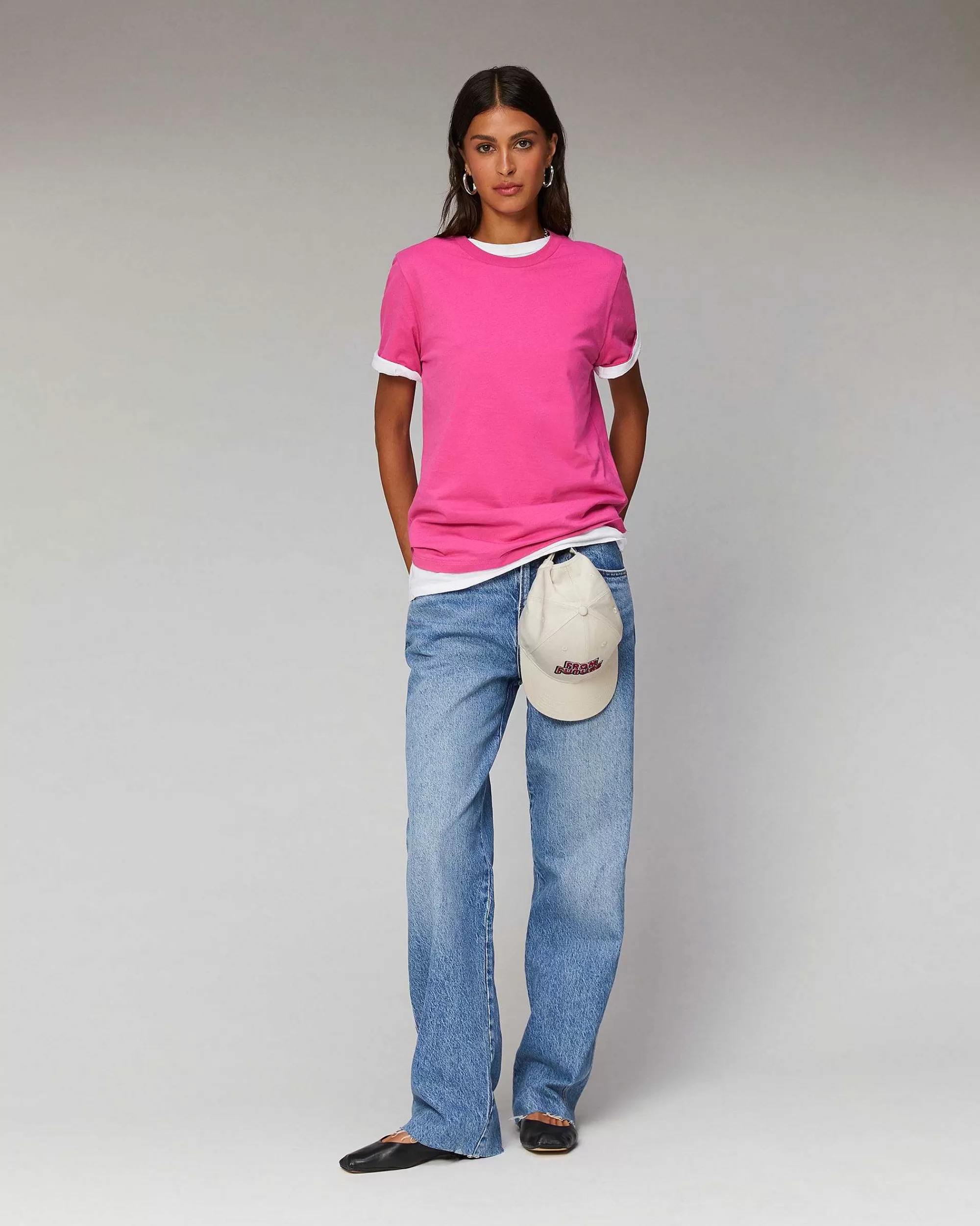New FROM FUTURE T-Shirt Col Rond Boyfriend Gris Chine Clair