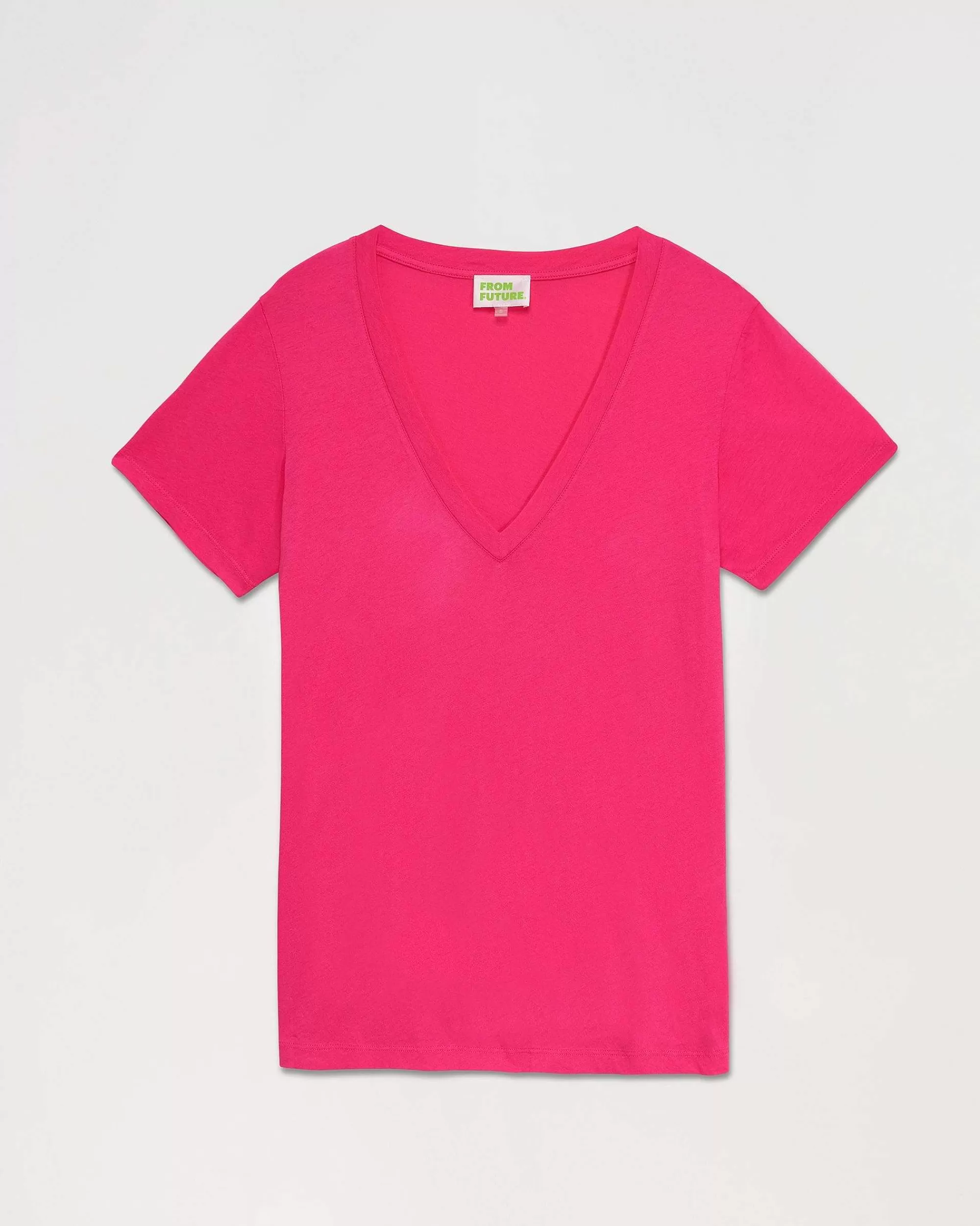 Shop FROM FUTURE T-Shirt Col V Basique Holyday Pink