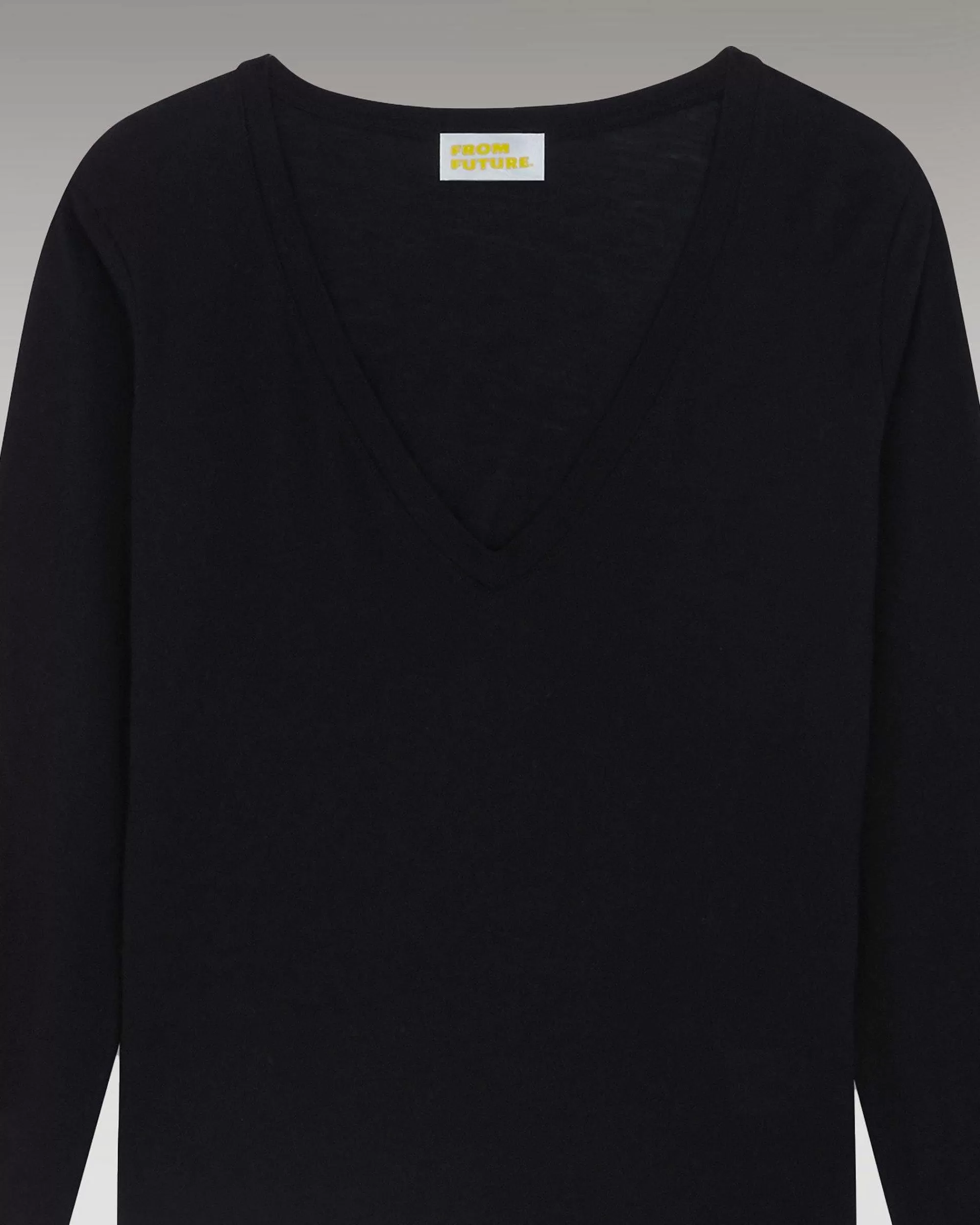 Online FROM FUTURE T-Shirt Col V Manches Longues Basique Noir